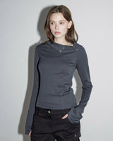 Diagonal Button Long Sleeve Charcoal