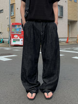 Mir リネンバックバンドワイドデニムパンツ