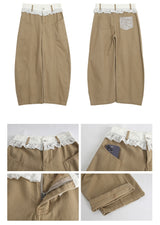 Lace Beige Round Wide Cotton Pants