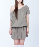 One shoulder shirring top - KHAKI