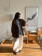 [unisex] Hillo Check Fleece Balloon Wide Brushed Pants