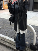 Tsurem Button Collar Half Leather Jacket