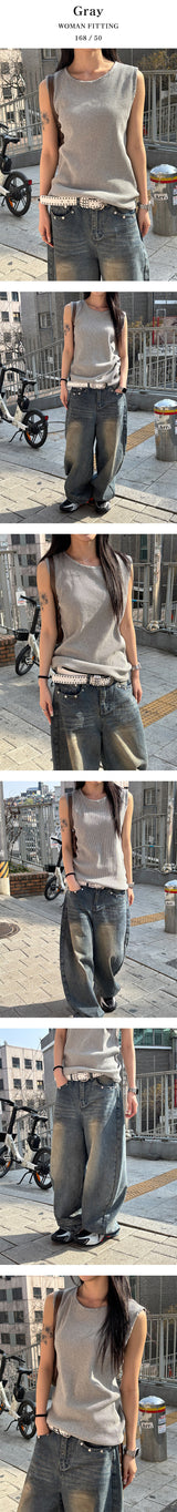 [Unisex] Damage washing sleeveless(4color)