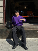 Unbalanced pintuck curved pants