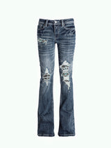 SEXXDEVIL White-Stitch Leopard Washed Jeans
