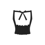 RIBBON FRILLY WAIST VEST - BLACK
