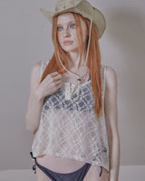 ethnic lace hoodie sleeveless / white