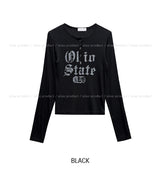 ステートクラックレタリングボタン長袖Tシャツ