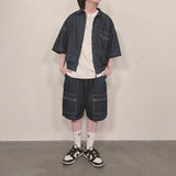 stripe denim shorts_blue