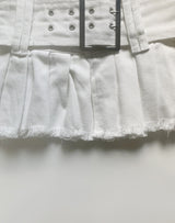 Tussi White Low-Waist Belt Skirt