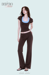 Blue Halter Brown Short-Sleeved T-shirt