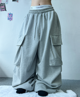 (FLEECE ❤‍🔥) OVERWIDE CARGO TRAINING PANTS🖤❤🩶🤍 - 4 COLORS, PLEAT NATIONAL PLEAT PANTS LONG PANTS PLEAT PANTS