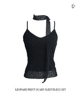 Leopard print scarf sleeveless set