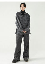 'Butterfly Shadows' Batwing Sleeve Stand Collar Zipper Shirt