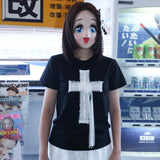 レース クロス Tシャツ - ブラック