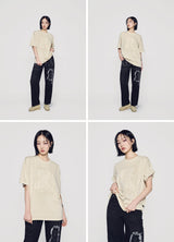 [24SS] BEAR APPLIQUE PIGMENT WASHING SHORT SLEEVE T-SHIRT BEIGE