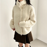 Hani cozy high neck button cardigan