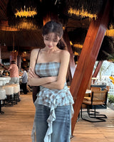 Revue check ruffle top