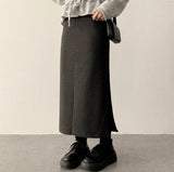 Roen Fleece unbalanced side slit H-line long skirt