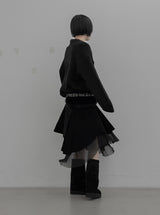 Corduroy Chiffon Unbalanced Midi Skirt