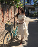 [ festival ] overve long chiffon bloom asymmetrical sk