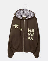 Sking Star Print Stripe Colorblock Loose Fit Hoodie Zip-Up