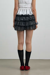 LEOPARD CANCAN MINI SKIRT PANTS / GRAY