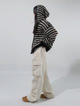 (UNISEX) メッシュストライプクロップドジップアップニット