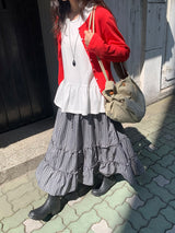 ケイユーチェックシャーリングティアードバンディングロングスカート