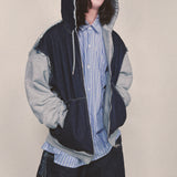 layered deconstructed zip-up hoodie_blue