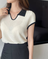 Cooly V Color Matching Collar Knit