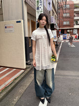 RIBBED HALF NECK TEE (4C)