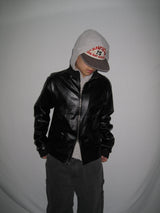 Leather Jersey Zip-Up Jacket