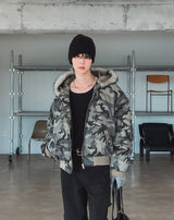 Ash camo fur crop padding