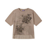 ニットノイジーホットダイヤモンドフローラル半袖Tシャツ