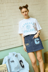 Sky Blue Classic Big Logo Crew Neck White Short Sleeve T-shirt [Unisex]