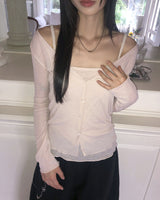 Vento Basic See-Through Sleeveless Cardigan Set
