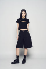 25SS FLAME LOGO SHORT CROP SLEEVE T-SHIRT BLACK
