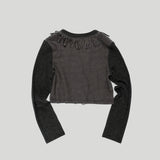FRINGE STRIPE CARDIGAN: GREY