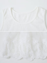#ピュアリブレイヤードレーススリーブレスドレス + カーディガンセット (4color)
