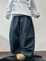 ツーピンタックリベットベルトバルーンロングパンツ🤎🖤💙3カラー