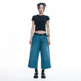 Cut-off Capri Denim Pants - MEDIUM BLUE