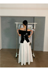 Black Macaron Bow Off Shoulder Tee