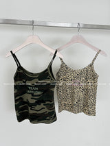 leopard camo lettering strap sleeveless