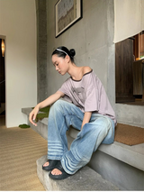 53 オフショルダー オーバーサイズフィット カラー 短袖 Tシャツ