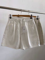 Golden Front Pintuck High-Waist A-Line Cotton Shorts 2 Colors