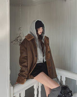 [U-BASIC] Tom Brushed Two Way Crop Hood Zip-Up