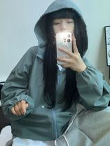 2WAY🩵 オーバールーズチェックウィンドブレーカージップアップ🩵🖤🤎3COLOR