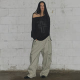 DIVINE CROSS OFF-SHOULDER TEE (BLACK) F25ZB036
