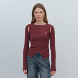 CUT OUT WRAP KNIT TOP - DEEP RED